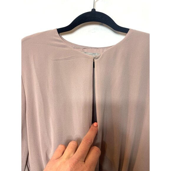 H&M Chiffon Drawstring Waist Dress Powder Beige M Knee-Length Short Wide Sleeves - Picture 6 of 14